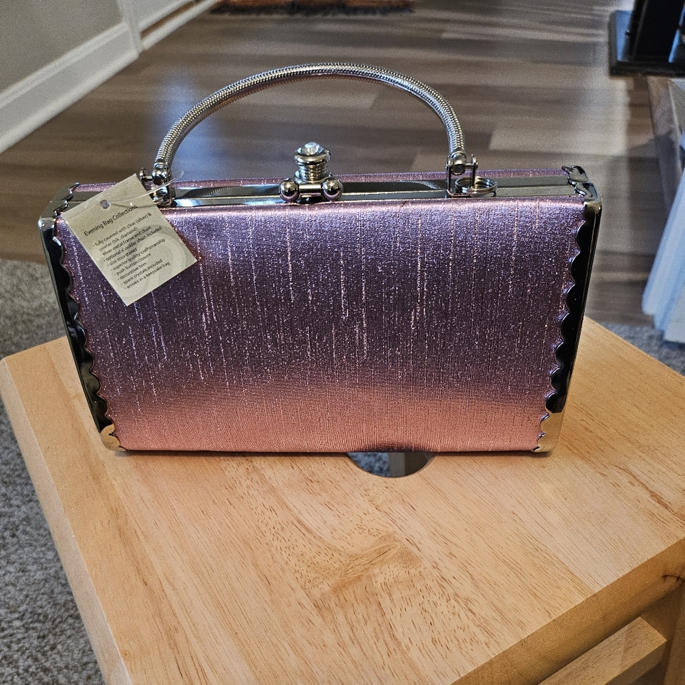 Selini New York – Pink/Lavender Satin Evening Purse w/Silver Hardware